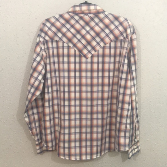 Wrangler Vintage Pearl Snap Plaid Flap Chest Pocket Ling Sleeve Shirt - Picture 3 of 10